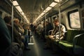 Crowd people in rush hour at subway. Generative AI Royalty Free Stock Photo