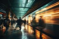 Crowd people in rush hour at subway. Generative AI Royalty Free Stock Photo