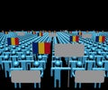 Crowd of people with signs and Romanian flags illustration