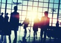 Crowd People Silhouette Busy Airport Terminal Concept