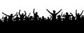 Crowd of people silhouette. Sports banner. Hands up fans. Cheerful life party.
