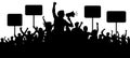 Crowd of people silhouette vector. Transparent, protest slogans. Speaker, loudspeaker, orator, spokesman.