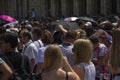 Crowd of people waiting for entrance to the Louvre Paris