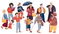 A crowd of people is standing nearby and wearing masks against coronovirus, quarantine, vector illustration, eps