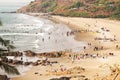 Crowd of people swimming and chilling on beautiful ocean beach