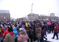 A crowd of people tend to the place of the event in Novosibirsk on Marx square