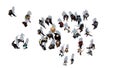 A crowd of people in top view on a white background