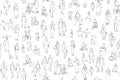 Crowd of people vector illustration . Group of male and female adult and children cartoon characters on white background