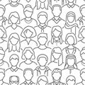 Crowd of people vector seamless pattern. Monochrome background with diverse unrecognizable business men, woman line