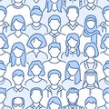 Crowd of people vector seamless pattern. Monochrome background with diverse unrecognizable business men, woman line