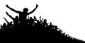 Crowd of people, vector silhouette background. Concert, party, sport, sports fans, cheerful applause.