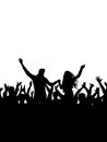 Crowd of people, vertical banner. Music or sport fans, cheerful group of people. Vector illustration
