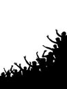 Crowd of people, vertical banner. Music or sport fans, cheerful people. Vector illustration