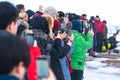 A crowd of people waiting for Strokkur geyser eruption Royalty Free Stock Photo