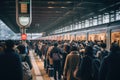 Crowd of people waiting for the train in Milan. A busy train station platform right at rush hour in Tokyo, AI Generated Royalty Free Stock Photo