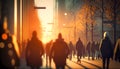 Crowd of people walking down the street in blurred motion Royalty Free Stock Photo