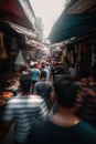 A crowd of people walking through a market. AI generative image. Royalty Free Stock Photo
