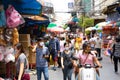 Crowd of people walking scramble in Sampeng Yaowarat market without paying attention to social distancing guidance from the Royalty Free Stock Photo
