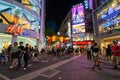 Crowd of people walking and shopping at Ximending street market at night in Taipei, Taiwan. Ximending is the famous fashion, night Royalty Free Stock Photo