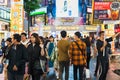 Crowd of people walking and shopping at Ximending street market at night in Taipei, Taiwan. Ximending is the famous fashion, night Royalty Free Stock Photo