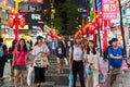 Crowd of people walking and shopping at Ximending street market at night in Taipei, Taiwan. Ximending is the famous fashion, night Royalty Free Stock Photo