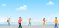 Crowd of People Walking on the Street with Cityscape Background vector illustration Royalty Free Stock Photo