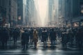 Crowd of people walking on the street in Manhattan. Anonymous crowd of people walking on city street, AI Generated