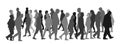 Crowd of people walking vector silhouette illustration isolated on white background. Senior tourists on vacation. Woman and man.