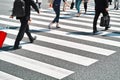 Crowd of people walking on zebra crossing street