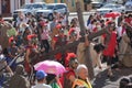 Crowd of people watch passion Christ reenactment