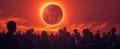 Crowd of people watching an annular solar eclipse, illustration Royalty Free Stock Photo