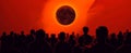 Crowd of people watching an annular solar eclipse, illustration Royalty Free Stock Photo