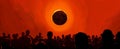 Crowd of people watching an annular solar eclipse, illustration Royalty Free Stock Photo