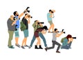 Crowd of photographer with camera vector illustration. Paparazzi shooting movie star event. Photo reporter on duty.