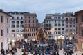 Crowd in Piazza di Spagna and Via Condotti in Rome, Italy. The palaces of fashion and the windows of luxury shops