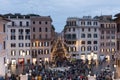 Crowd in Piazza di Spagna and Via Condotti in Rome, Italy. The palaces of fashion and the windows of luxury shops