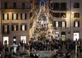 Crowd in Piazza di Spagna and Via Condotti in Rome, Italy. The palaces of fashion and the windows of luxury shops