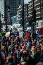 Crowd with Placard, Flags and Signs Walking in the Streets Royalty Free Stock Photo