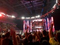 Crowd points fingers in the air with the Lucha Dragons during live taping of WWE Monday Night Raw