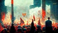 Crowd of protesters against political and economic decisions. Concept AI-generated image, not based on any actual scene