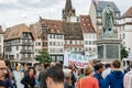 Crowd protesting in France at protest against Macron