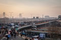 Crowd of protestors blocking Most gazela bridge against vucic and serbian government demonstrating against rio tinto lithium mines