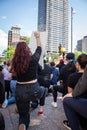 Crowd of Protestors Take a Knee In Front of Ohio Statehouse