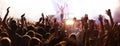 crowd with raised hands at concert festival banner Royalty Free Stock Photo