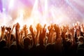 Crowd with raised hands on music concert Royalty Free Stock Photo