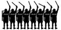 Crowd of riot police special forces with shields and batons. Silhouette vector illustration Royalty Free Stock Photo