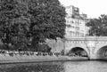 Crowd on river bank of Seine Paris