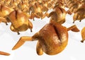 Crowd of roasted chickens