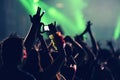 Crowd rocking during a concert with raised arms. Royalty Free Stock Photo