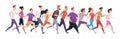 Crowd running. Outdoor jogging people healthy lifestyle sport persons exact vector cartoon illustrations Royalty Free Stock Photo